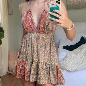 Blue pink and orange patterned sundress